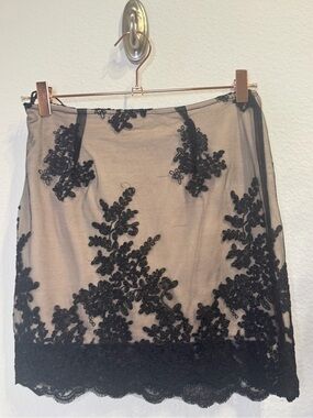 LF Black Lace Overlay Mini Skirt with Nude Underlay